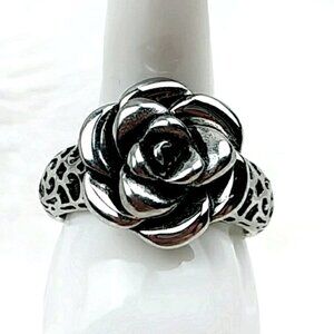 Gothic Rose Stainless Steel Women's Ring Hypoallergenic Silver Steel
